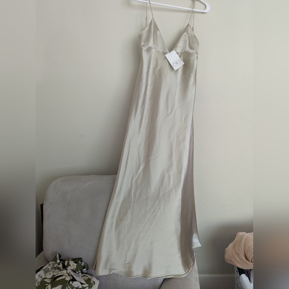 Zara Dresses & Skirts - ZARA SATIN SLIP DRESS CHAMPAGNE MINK M NWT